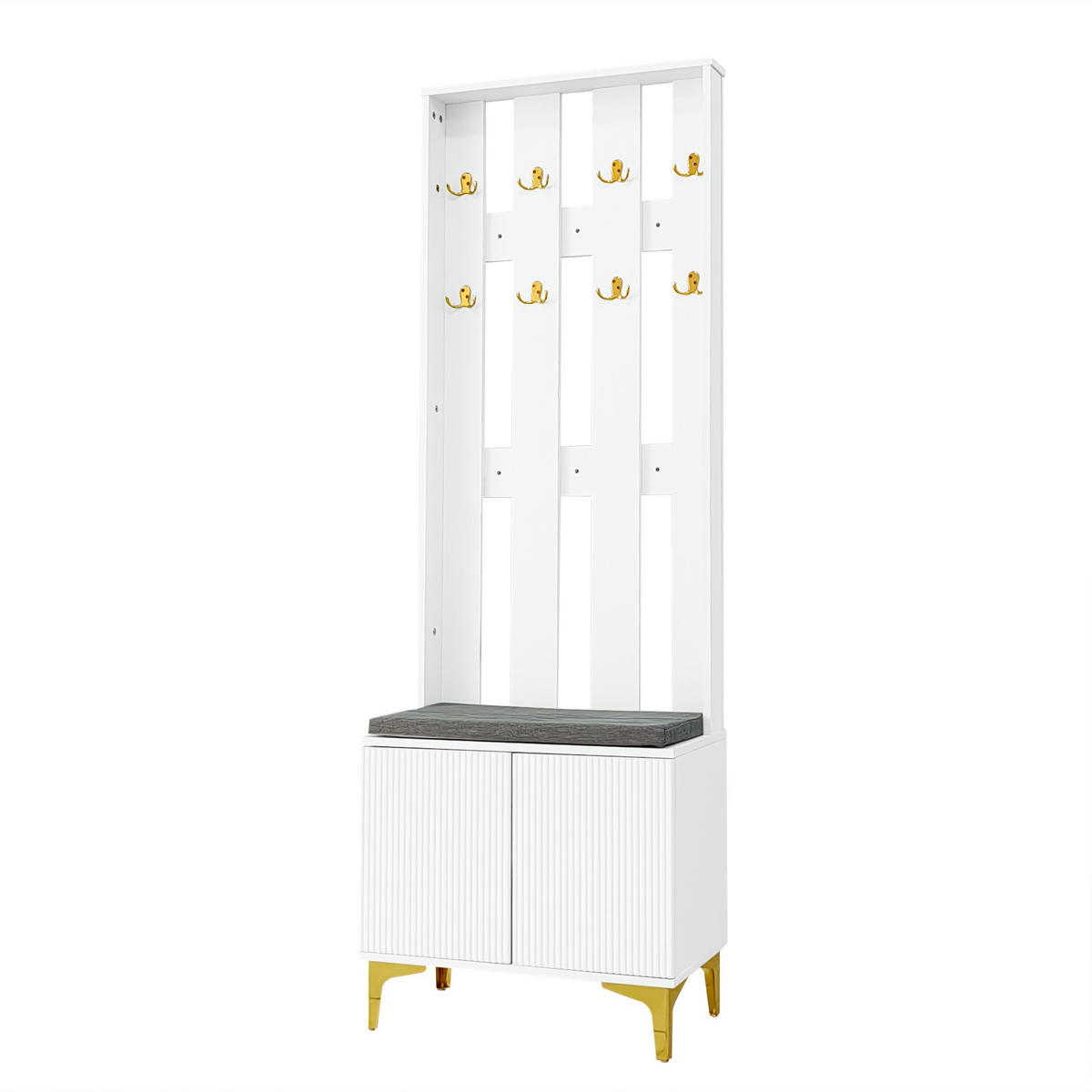DIELENGARDEROBE 60,5/35,2/180,5 cm mit Sitzbank und Kissen in Weiß - Weiß, Holzwerkstoff (60.5/180.5/35.2cm) - BEAOK