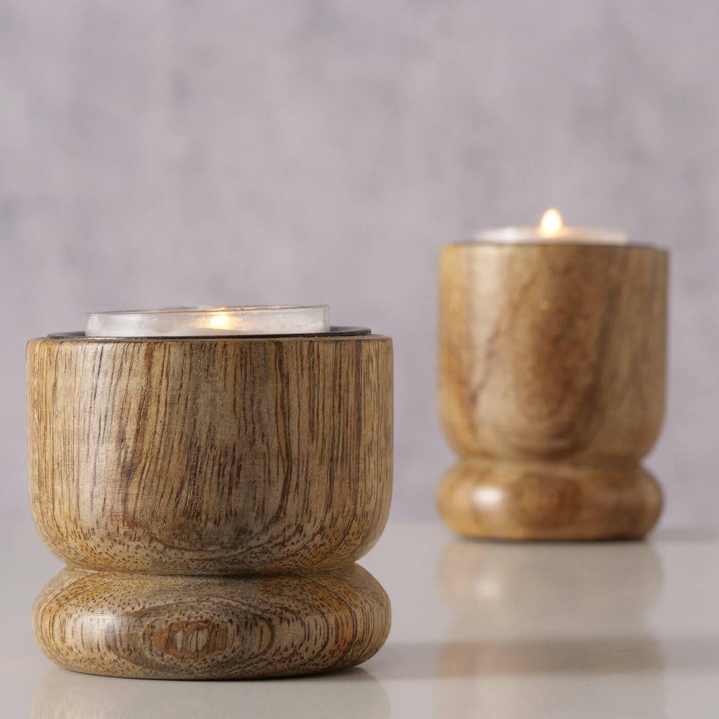 KERZENHALTER Mangoholz Numli 2er-Set - Braun, Holz (5.5/7/5.5cm) - Boltze Home