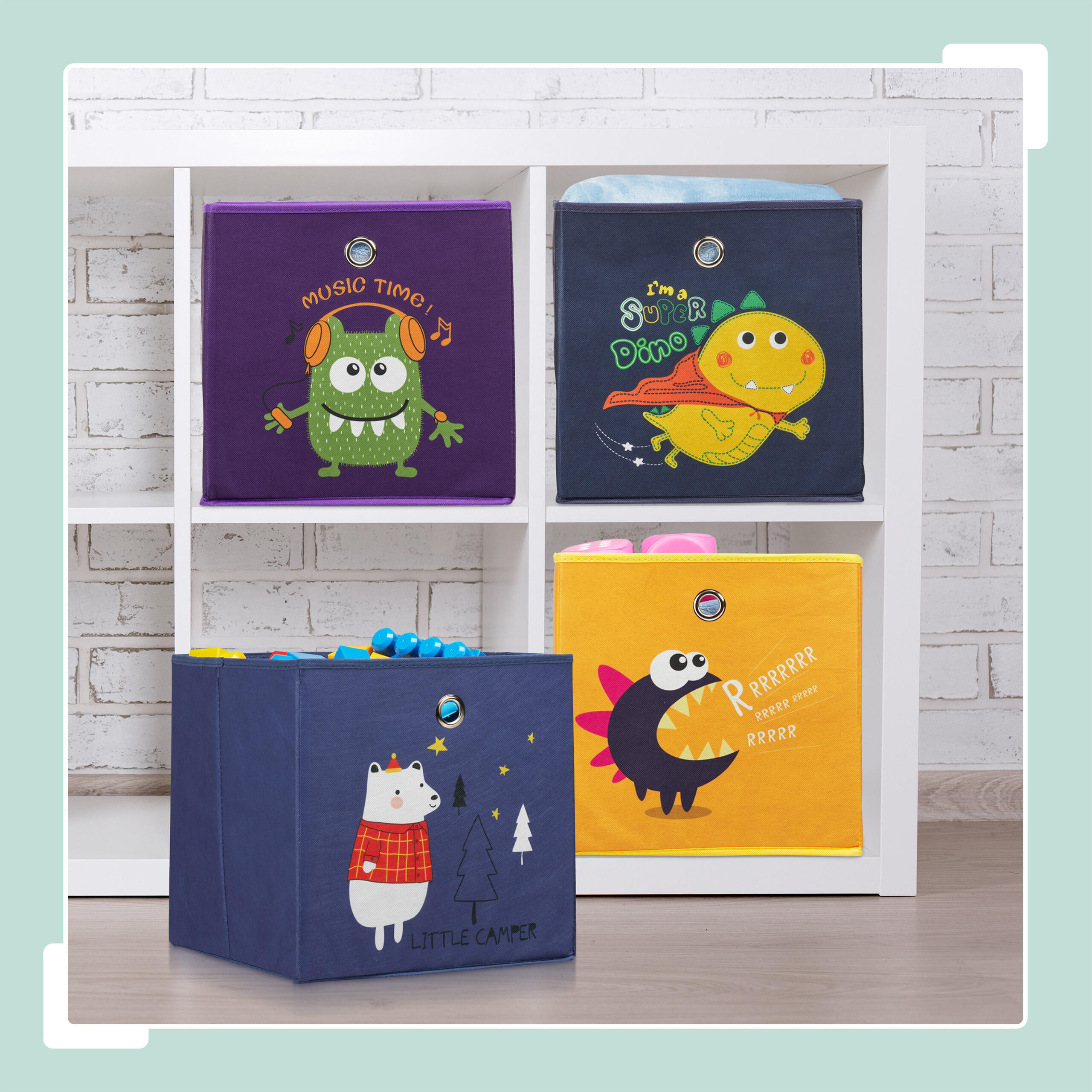 4XKINDERAUFBEWAHRUNGSBOXEN - Multicolor, Wellpappe/Textil (30/30cm) - Relaxdays
