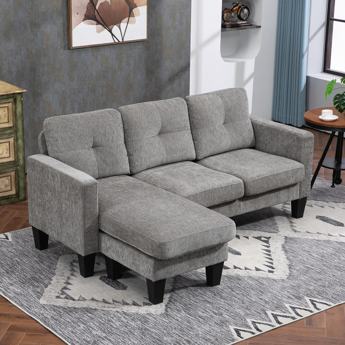 ECKSOFA, Eck-Couch mit umkehrbarer Chaiselongue, Chenille-Optik, Braun - Braun, Textil (130/186cm) - HOMCOM