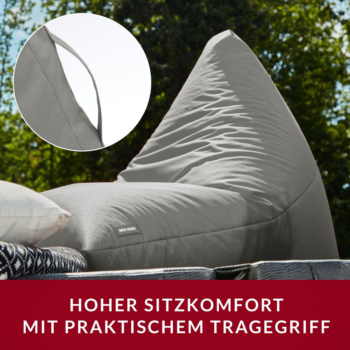 OUTDOOR SITZSACK Triangle 150x100x100cm - Hellgrau, Textil (100/100/150cm) - Green Bean