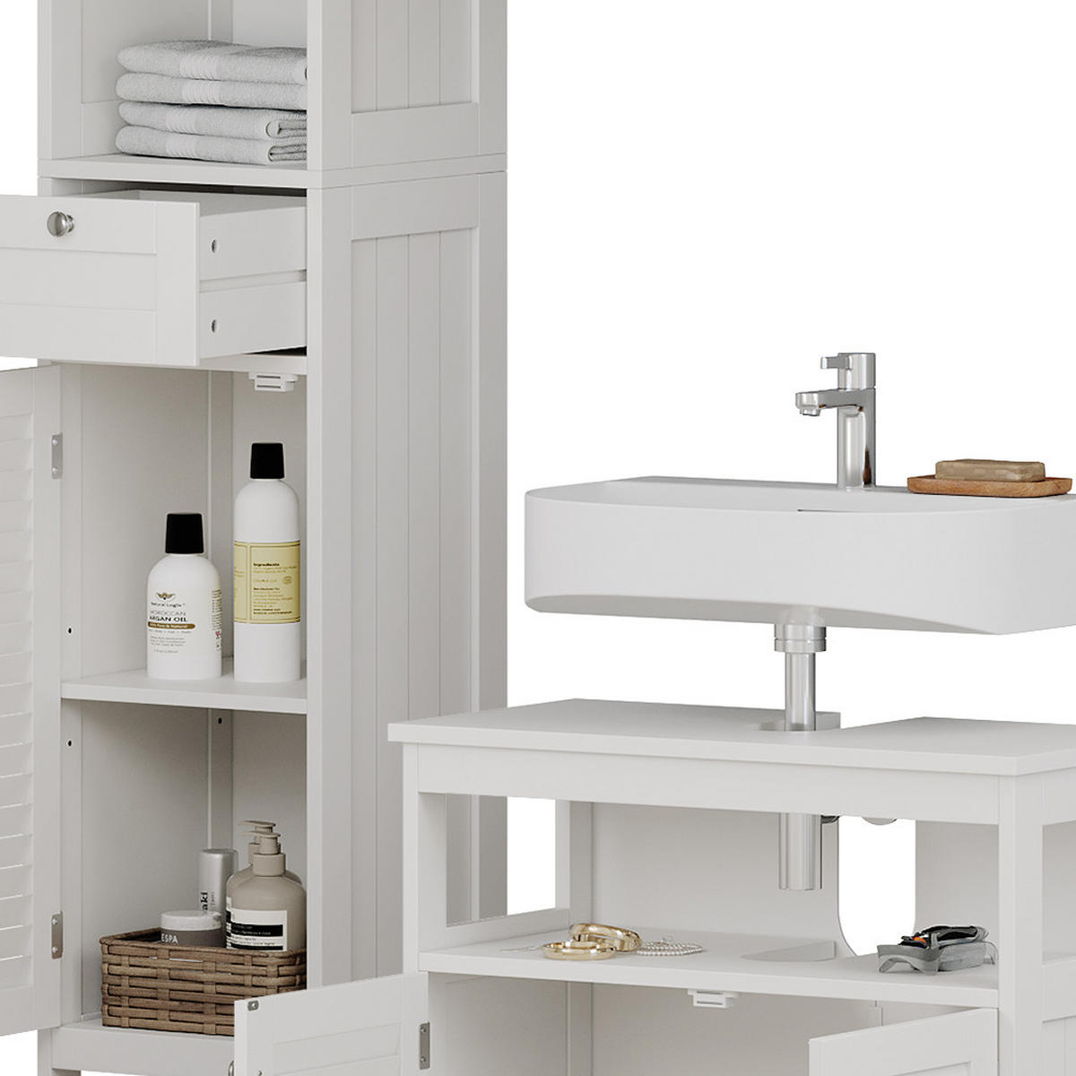 ZOSTAVA KÚPEĽŇOVÉHO NÁBYTKU Riad biely 3 diely, možnosť 2 - biela, kompozitné drevo (60/60/30cm) - Vicco