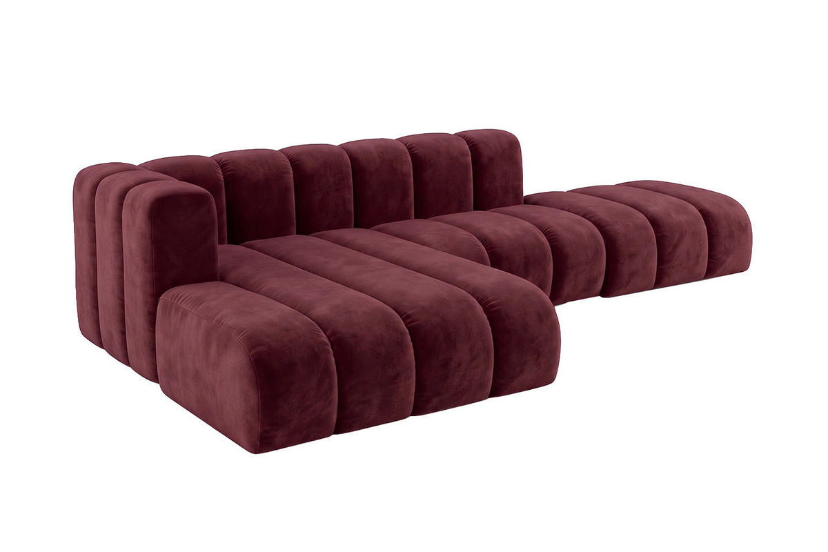 ECKSOFA Modulares In L-Form Mit Hocker, Velvet-Stoff Riviera, Rotwein, Links, GRAND Mini - Dunkelrot, Holz (295/179cm) - Kaiser Möbel