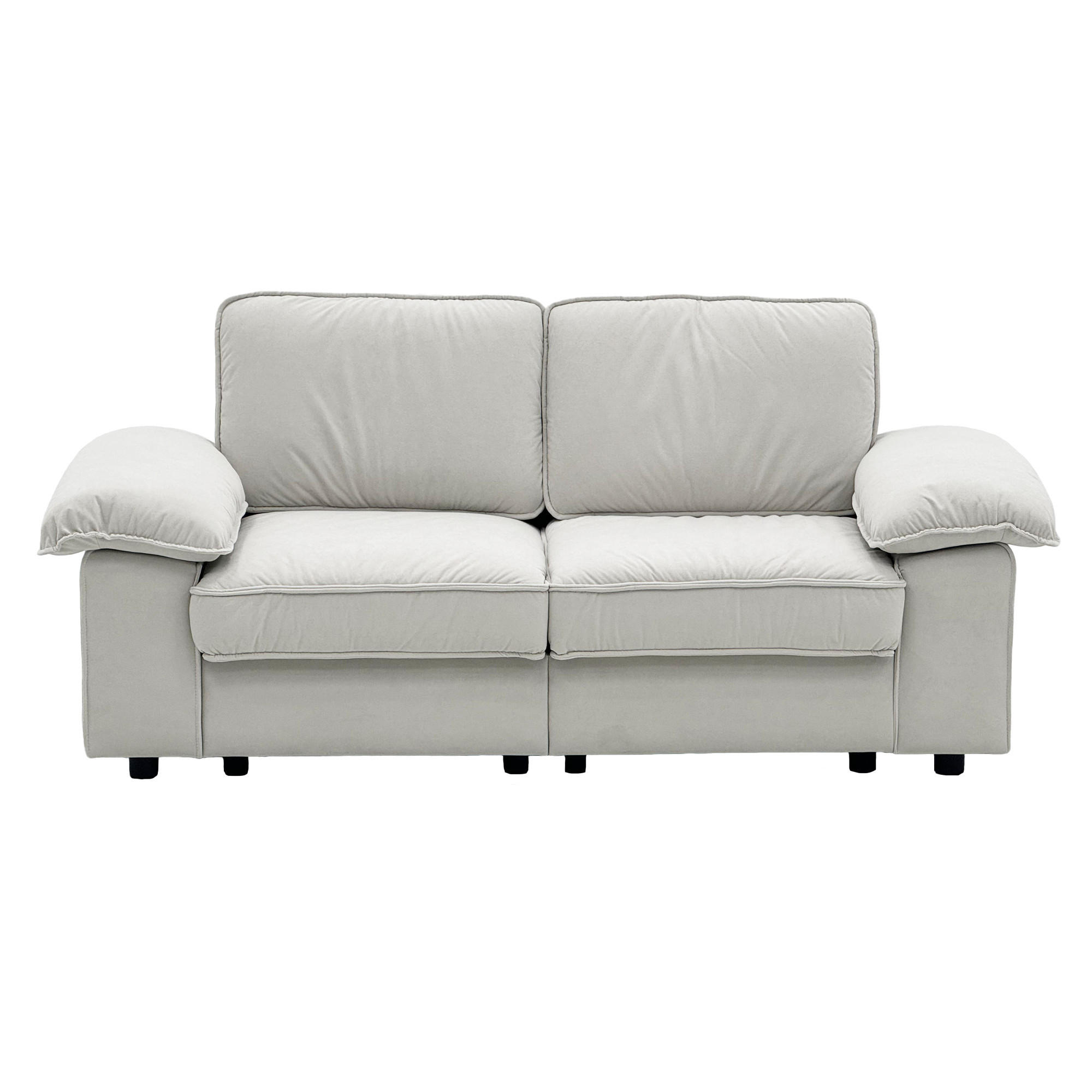 SOFA mit Stauraum Kurzplüsch-Polyester Bezug und Taschenfederkern 201/91/89 cm Creme - Creme, Textil (91/89/201cm) - Redom