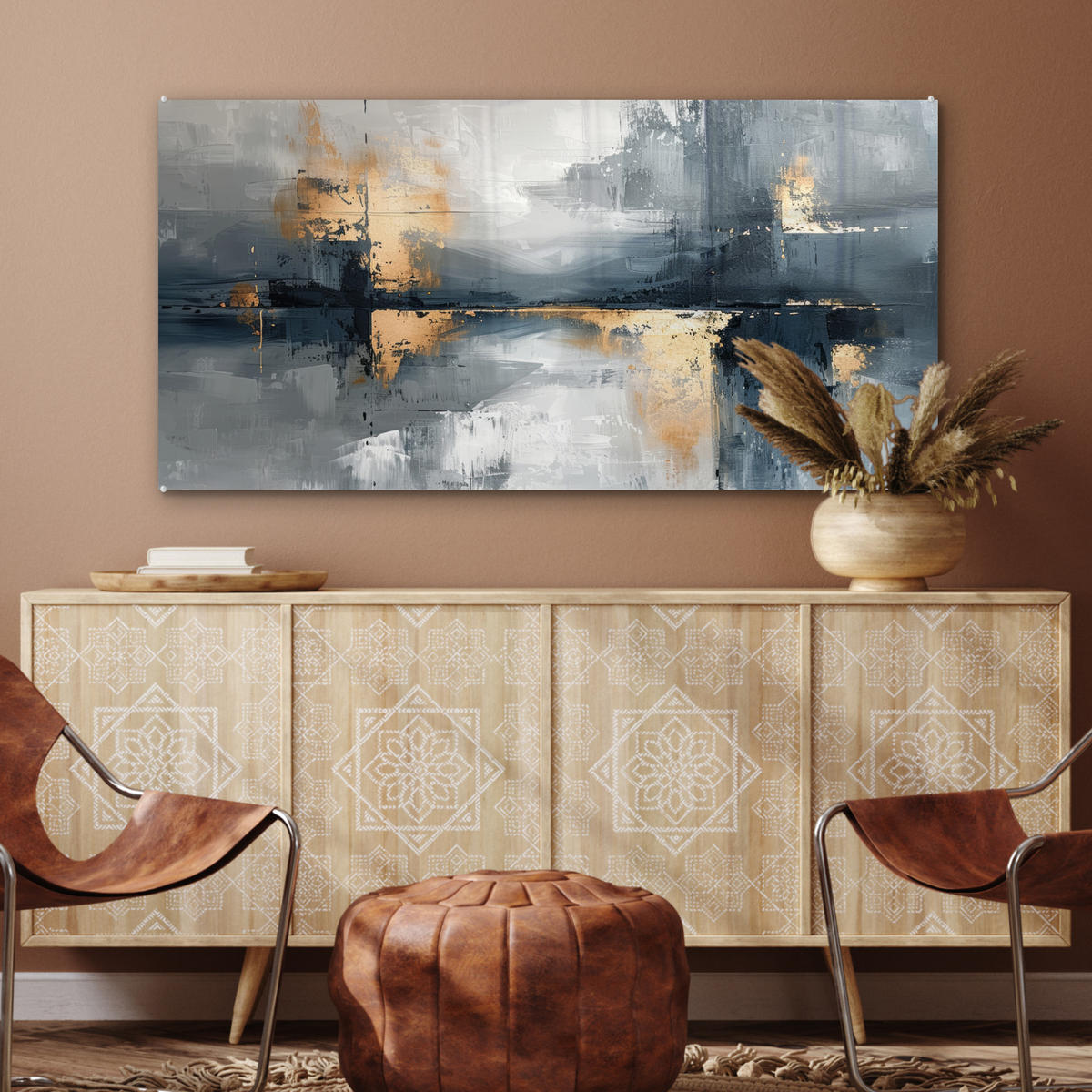 OBRAZ NA AKRYLOVOM SKLE Umenie - sivé - zlaté - abstraktné 120x60 cm - tmavosivá, sklo (120/60cm) - MuchoWow