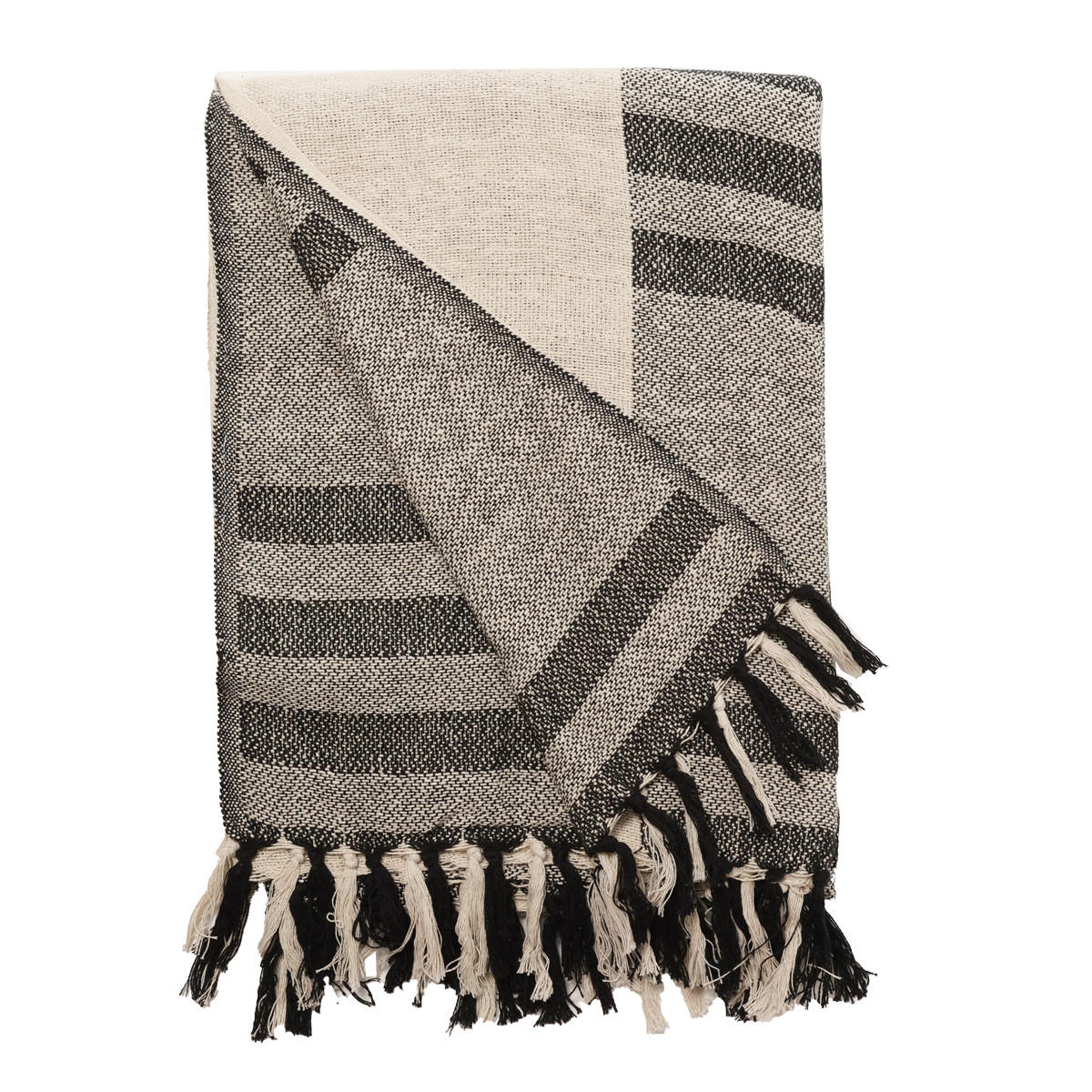 DECKE Ewelyn 130x180 cm, 100% Baumwolle, Schwarz-Weiß - Schwarz, Textil (130/180cm) - Au Maison