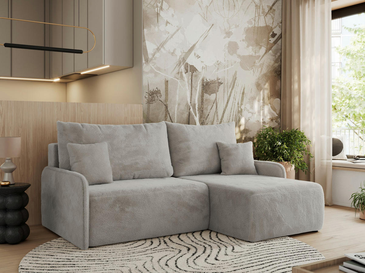 ECKSCHLAFSOFA ARPA L Hellgrau Plüsch - rechts - Hellgrau/Schwarz, Kunststoff/Textil (150/198cm) - MKS
