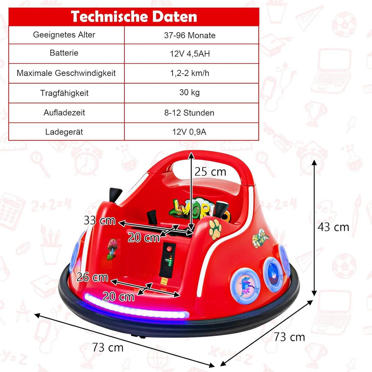 AUTOSCOOTER 12V detský červený - červená, plast (73/43/73cm) - COSTWAY