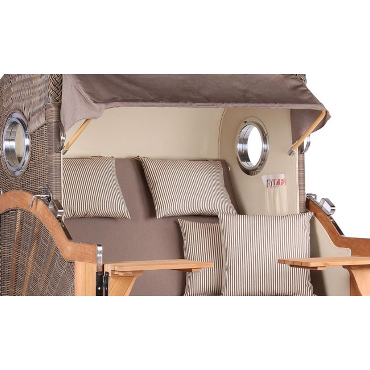 STRANDKORB Baltikum Teak 2,5 Sitzer - Taupe/Braun, Holz/Metall (142/170/95cm) - Mr. Deko