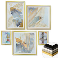 WANDBILDER 5er Set - 50x50 cm & 20x30 cm & 40x60 cm Goldrahmen - abstrakte Muster in Blautönen - Goldfarben, Kunststoff (40/60cm) - ArtPrintCave