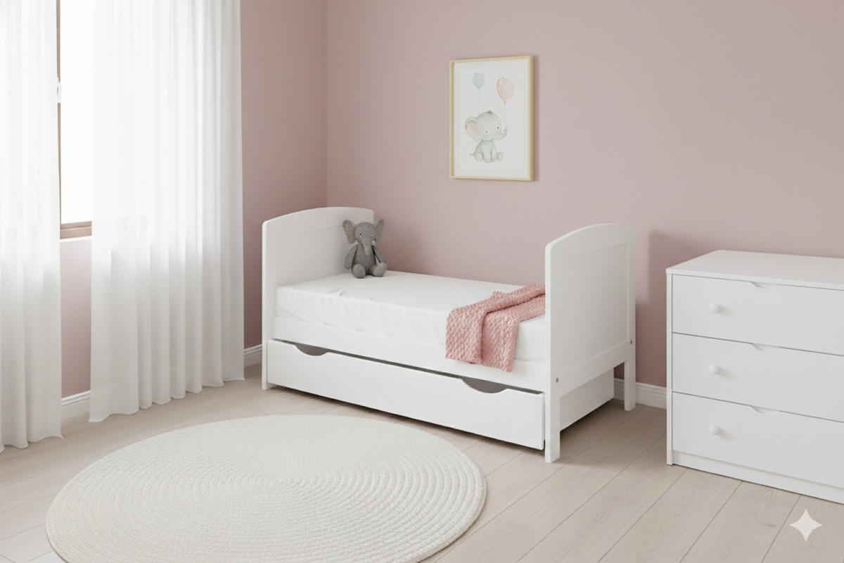 BABYBETT Småland mit Matratze und Schublade - Weiß, Holzwerkstoff (60/120cm) - kiki design