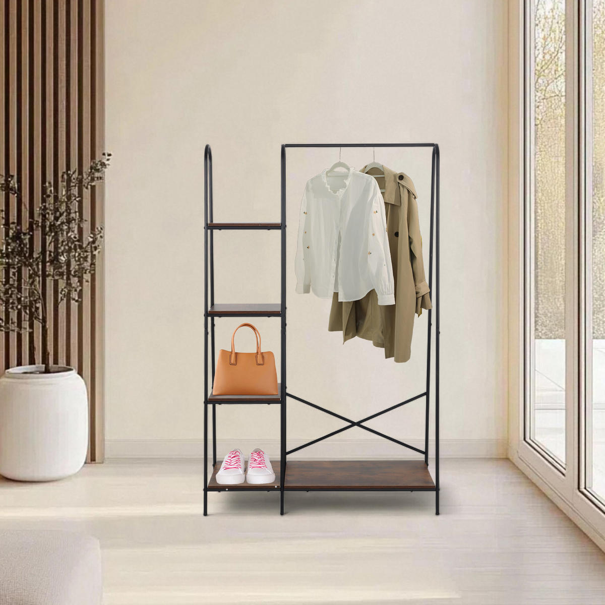 KLEIDERSTÄNDER - Multicolor, Holzwerkstoff/Metall (100/160/40cm) - Relaxdays