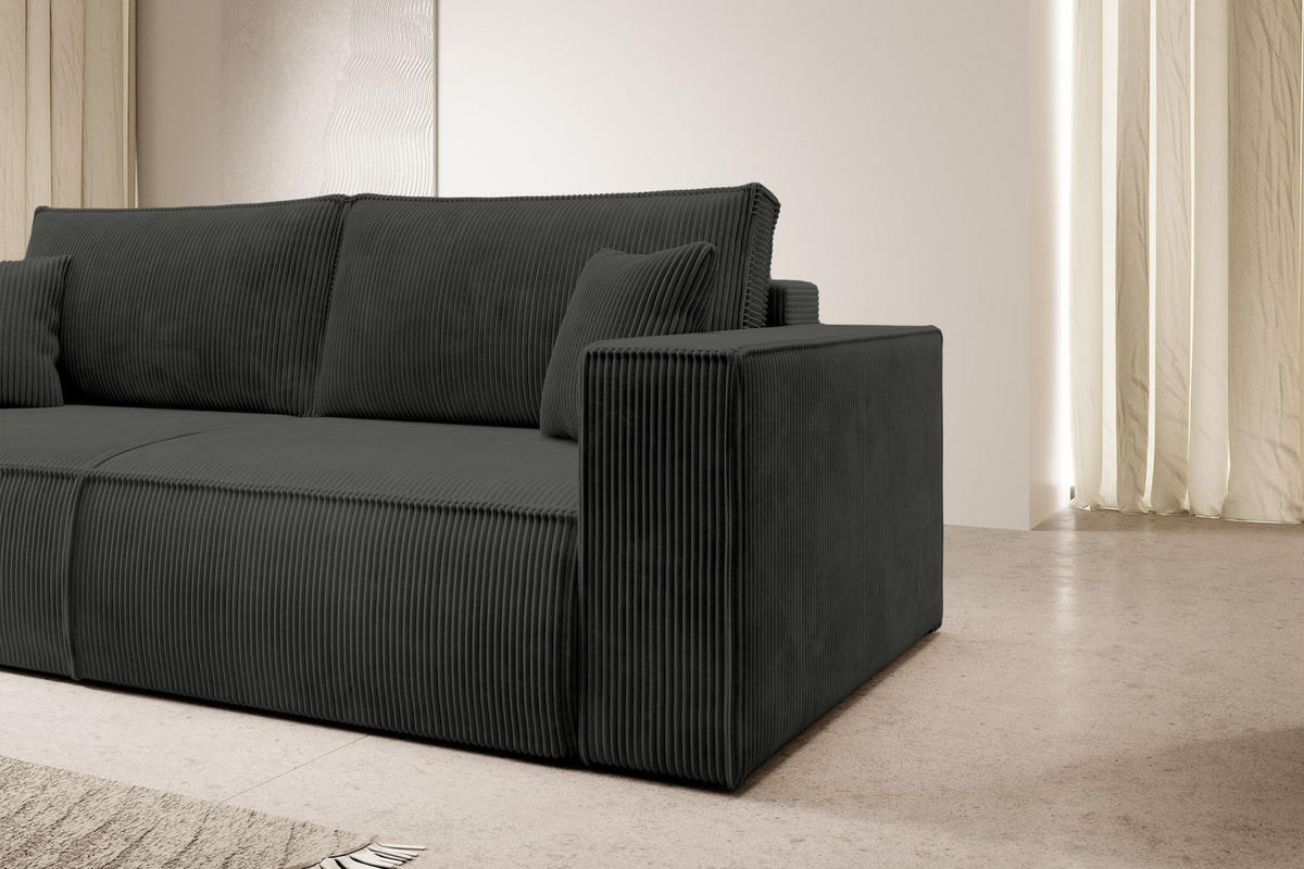 SOFA FARESE Dunkelgrau mit Cordbezug - Dunkelgrau, Textil/Metall (257/85/102cm) - Selsey