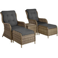 RATTAN SITZGRUPPE Benissa,mit Sicherheitsglasplatte,natur - Naturfarben, Kunststoff - tectake