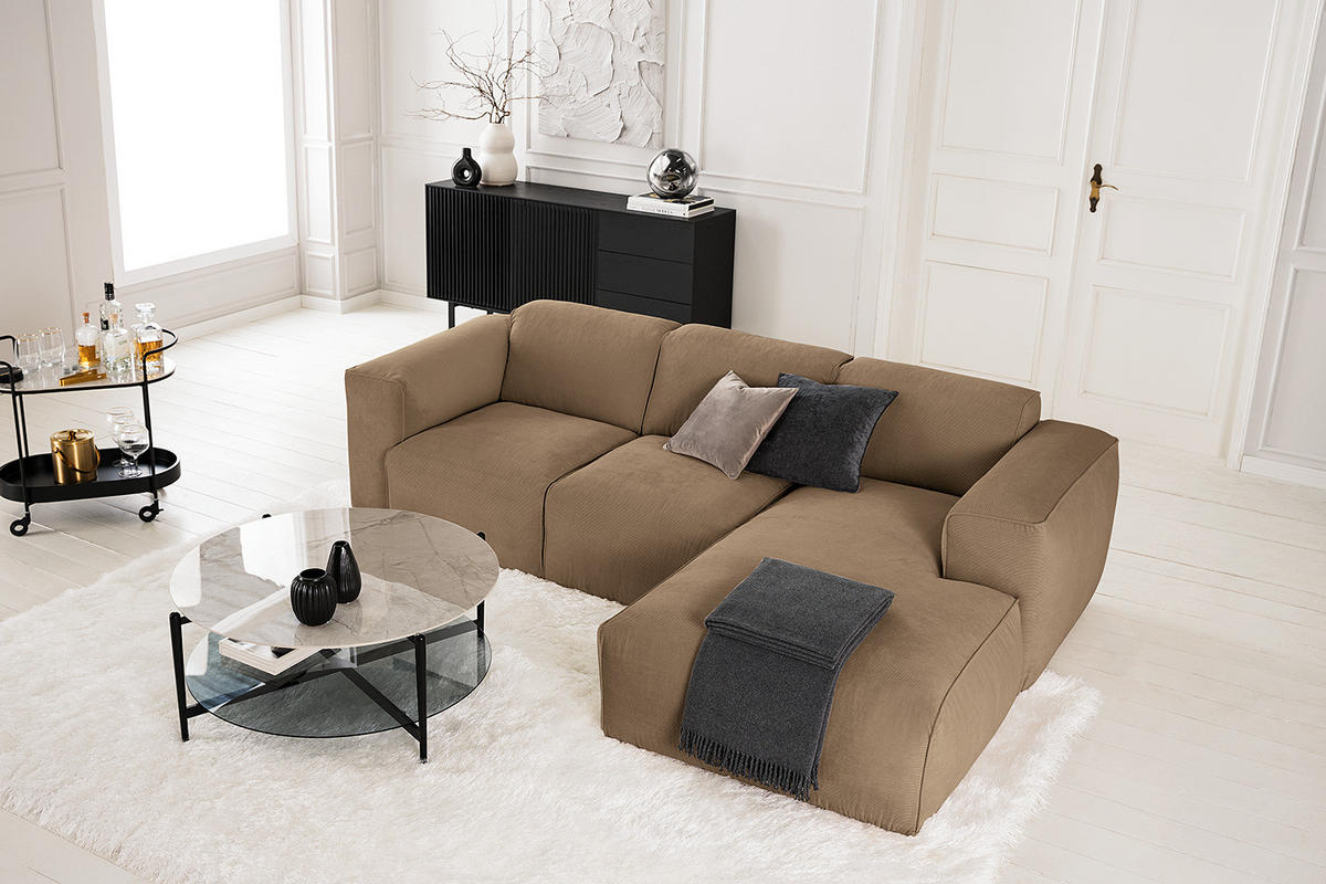 3-SITZER ECKSOFA mit Longchair - Taupe/Schwarz, Kunststoff/Textil (251/173cm) - home24