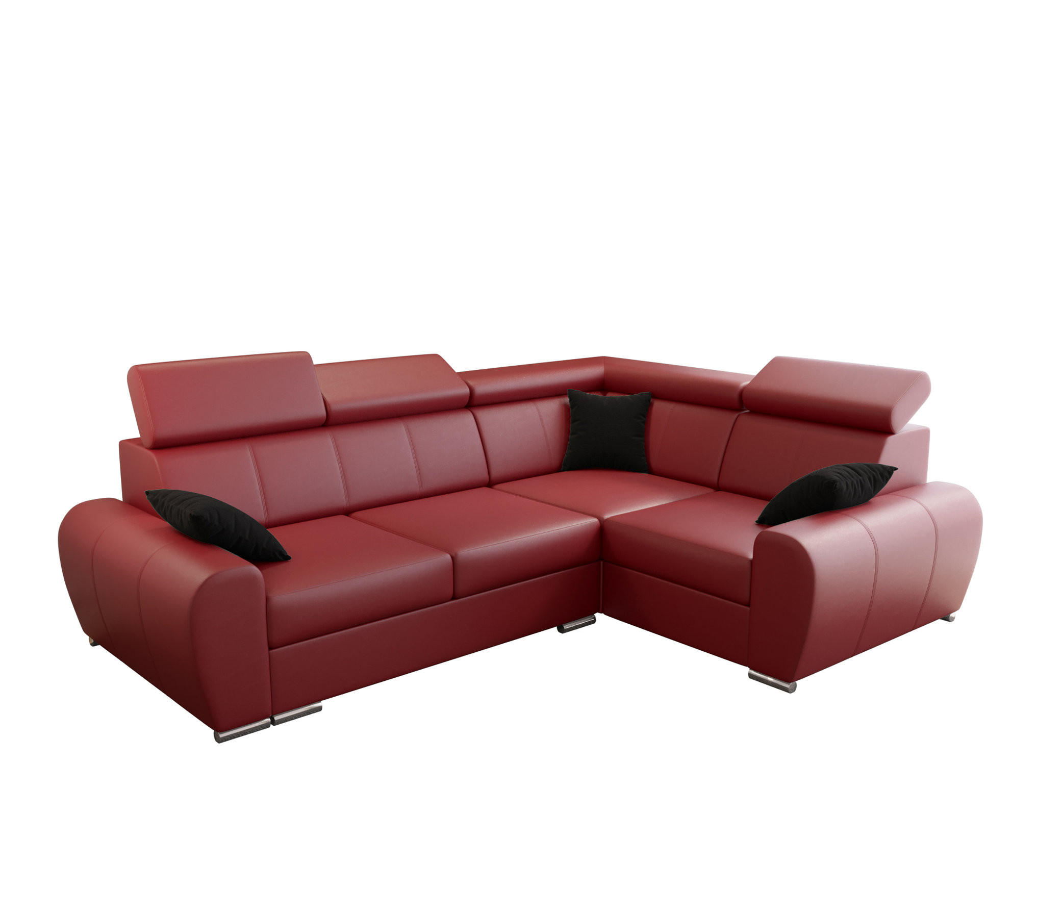 ECKSOFA APOLLO KN08, Eckcouch in L-Form mit Schlaffunktion, Farbe: Rot, Kunstleder, Ottomane Rechts - Rot, Textil (255/190cm) - O-Sofa
