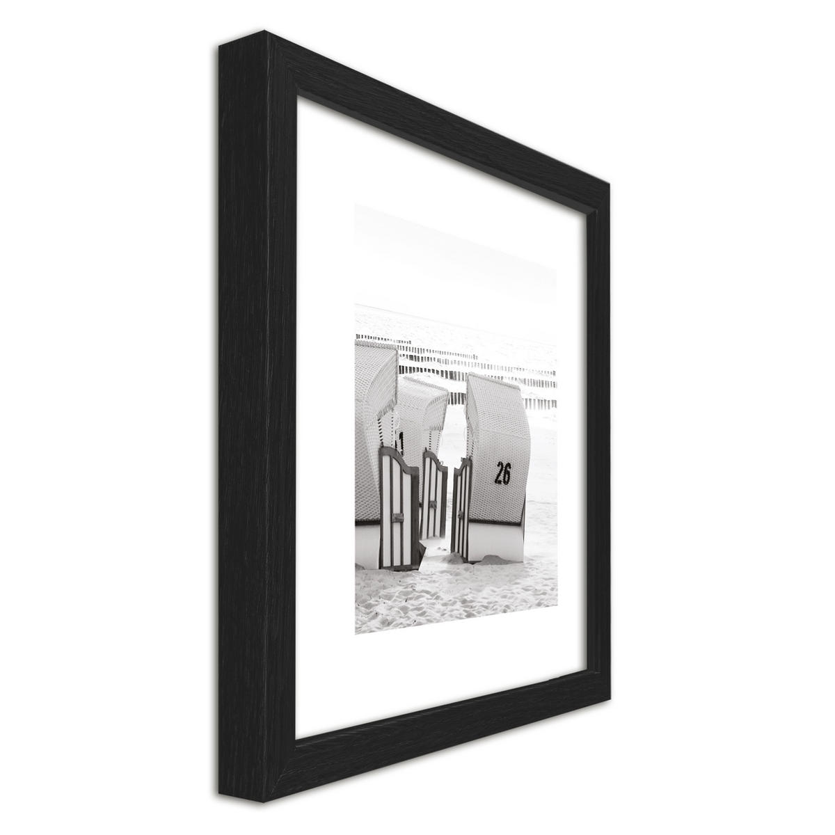 BILDER-SET mit Rahmen 4 x 30x30 cm Strand Meer schwarz weiß - Weiß, Holz (30/30cm) - artissimo