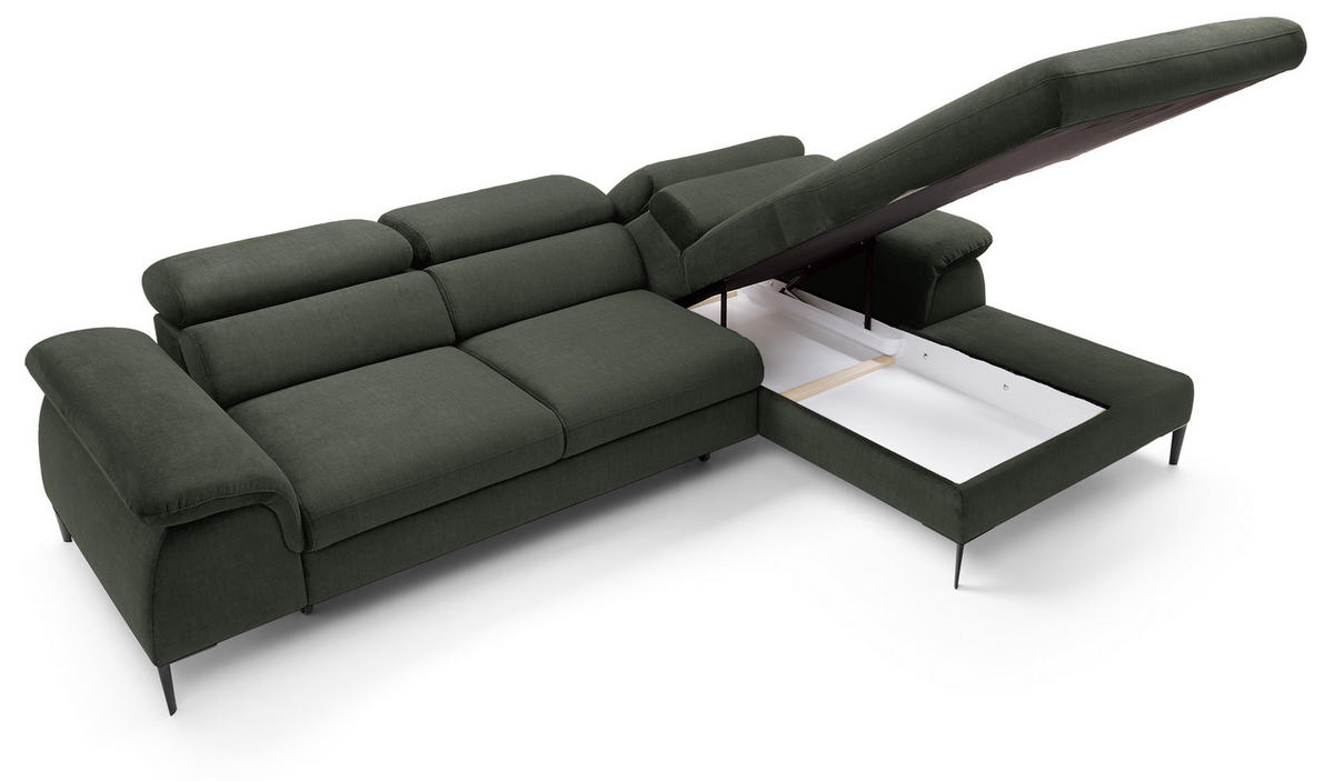ECKSOFA L-Form 290 cm Amaro M mit Schlaffunktion, Rechts, Grün - Grün, Holz (182/288cm) - Emporius