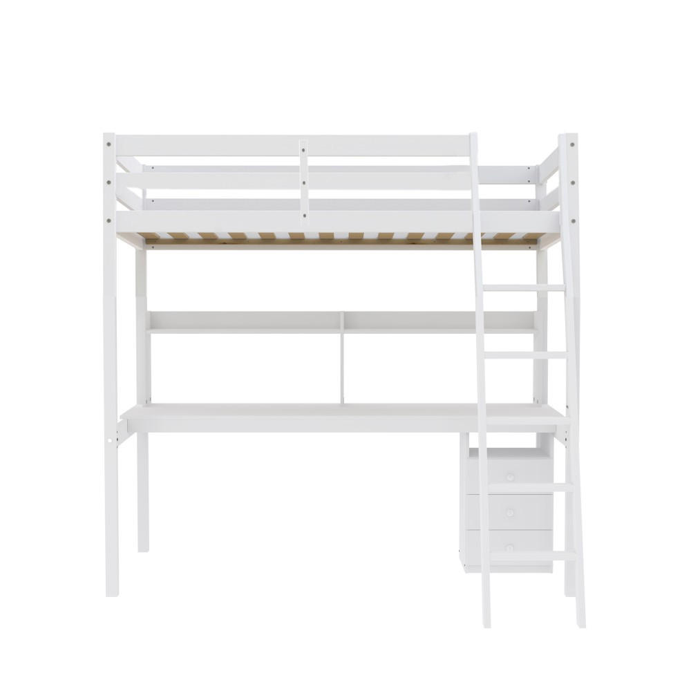 HOCHBETT STUDIO mit Schreibtisch Regal/ Hochbett 90x190 - Weiß - Weiß, Holz (90/190cm) - Weber Industries