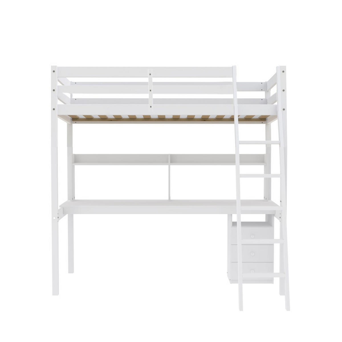 HOCHBETT STUDIO mit Schreibtisch Regal/ Hochbett 90x190 - Weiß - Weiß, Holz (90/190cm) - Weber Industries