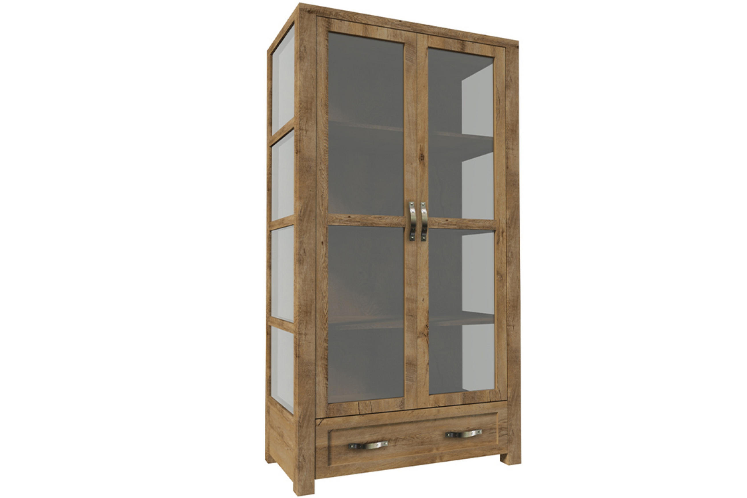 VITRINENSCHRANK RABO mit Glastüren und Schublade, Lefkas Eiche - Eichefarben/Braun, Holz (100/186/44cm) - KONSIMO®