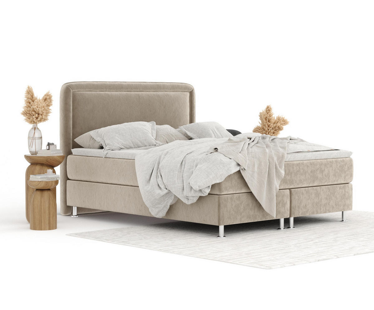BOXBETT Salvi Beige 180/200 cm mit Matratze und Topper - Beige/Silberfarben, Holz/Holzwerkstoff (180/200cm) - Maison de Reve