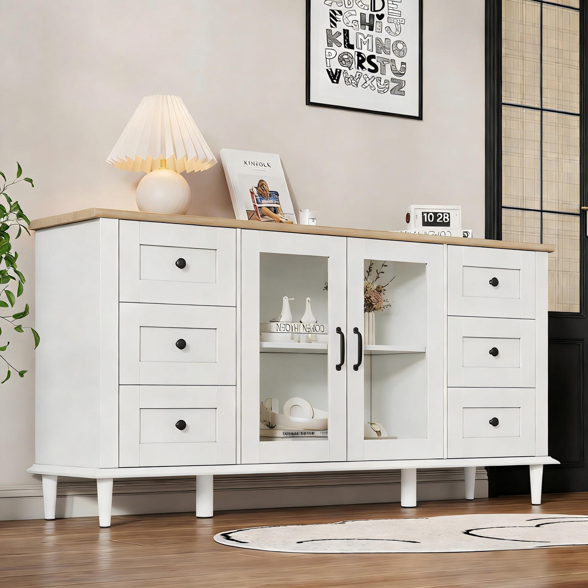 SIDEBOARD LED Weiß Holz 2 Türen 6 Schubladen 150x40x75cm Acryl - Weiß, Holzwerkstoff (40/75/150cm) - FLIEKS