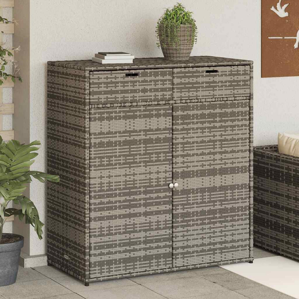 GARTENSCHRANK Grau 105/55/113 Cm Poly Rattan - Grau, Kunststoff (105/113/55cm) - vidaXL