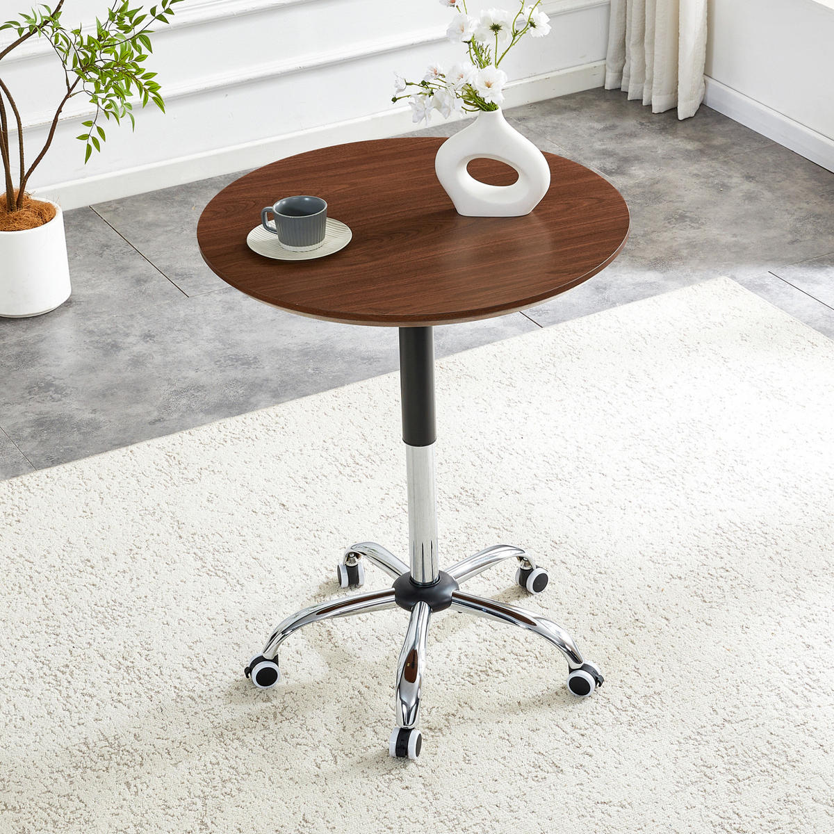 BEISTELLTISCH 70/70/73,5-98,5 cm höhenverstellbar mit Rollen und Bremse, MDF/Metall, Nussbaumfarben - Walnussfarben, Holzwerkstoff (70/70/73.5cm) - Redom