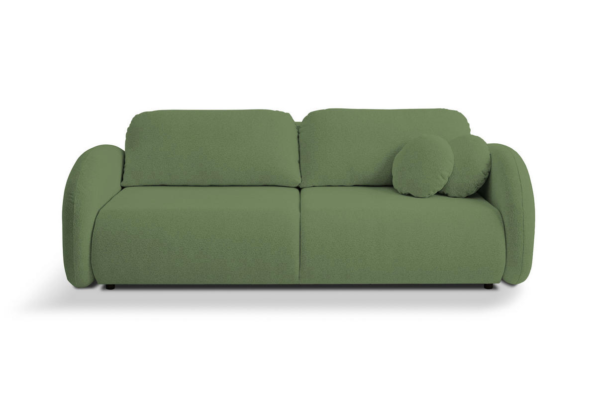 SOFA LOOP Schlaffunktion & Bettkasten PUR-Schaum Schwarze Kunststofffüße skandinavischer Stil lose Rückenkissen freistehend 234x112x86 cm Green - Grün, Holz/Textil (234/86/112cm) - DomoHome