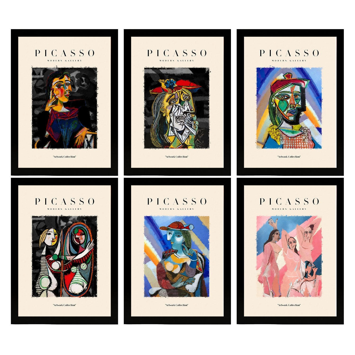 POSTER Set Mit 6 Illustrationen Von Pablo Picasso Licht Schatten A3 Schwarzer Rahmen - Schwarz, Papier (29/3cm) - Nacnic