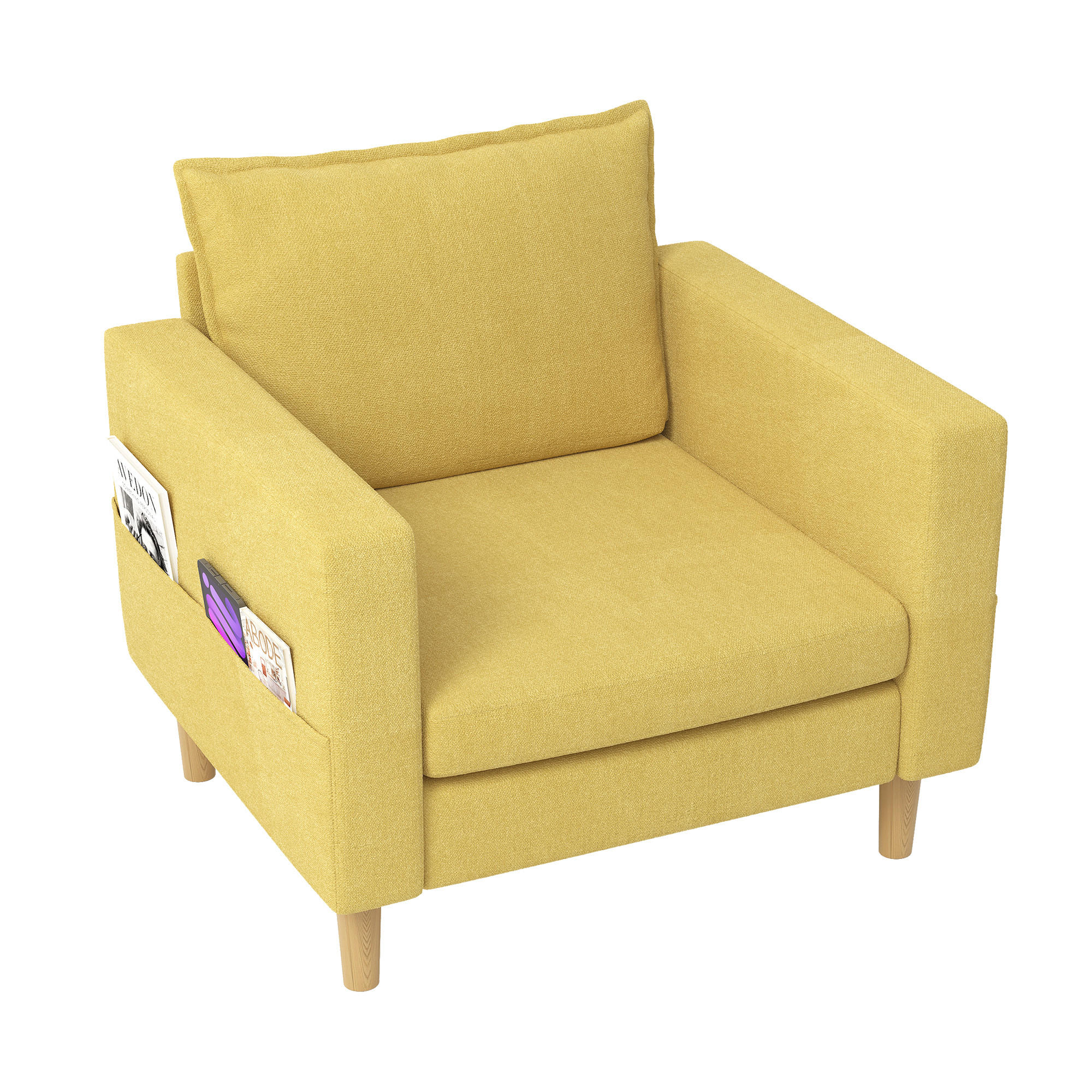SESSEL Chenille Senfgelb mit Seitentasche - Gelb, Holz/Holzwerkstoff (71/82/68cm) - WISHDOR