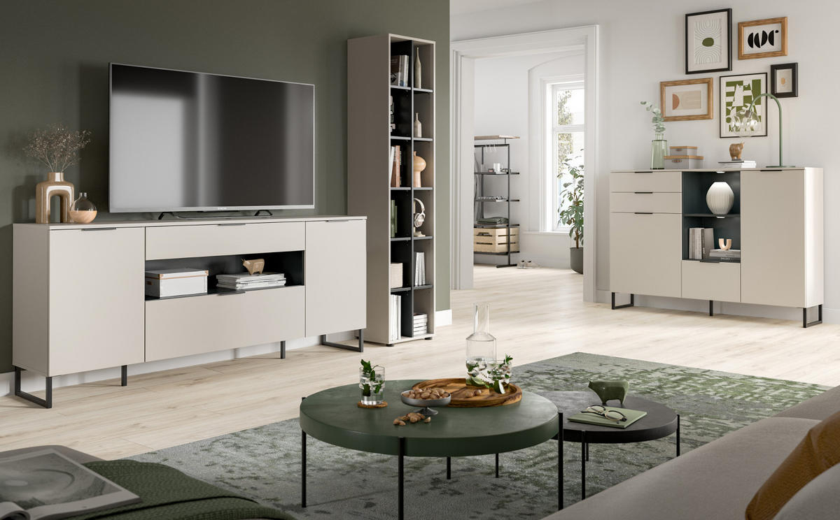 WOHNWAND kaschmir, schwarz 2-teilig 245 cm, Set mit Soft-Close-Funktion - Kaschmir/Schwarz, Holzwerkstoff/Kunststoff (245/192/41cm) - Inn.Furn