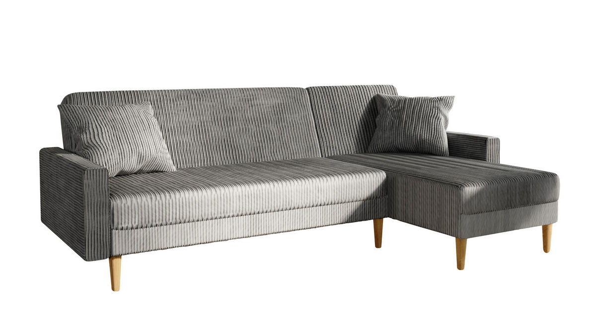 ECKSOFA mit Schlaffunktion L-Form, Hellgrau - Grau, Holzwerkstoff/Textil (256/134cm) - Idohome
