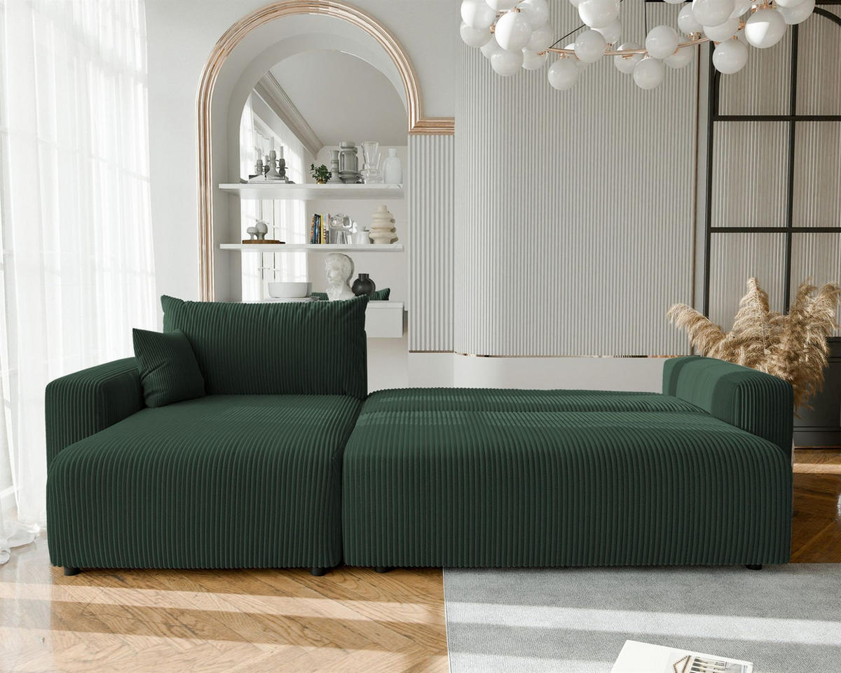 ECKSOFA Luna Max Mit Schlaffunktion - Grün, Holzwerkstoff/Textil (278/145cm) - Fun Möbel