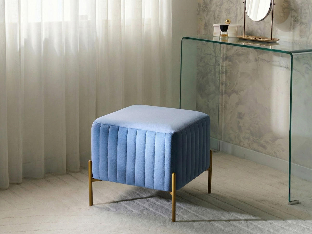 HOCKER Samtstoff Blau Utah - Blau, Textil (47/43/47cm) - Beliani