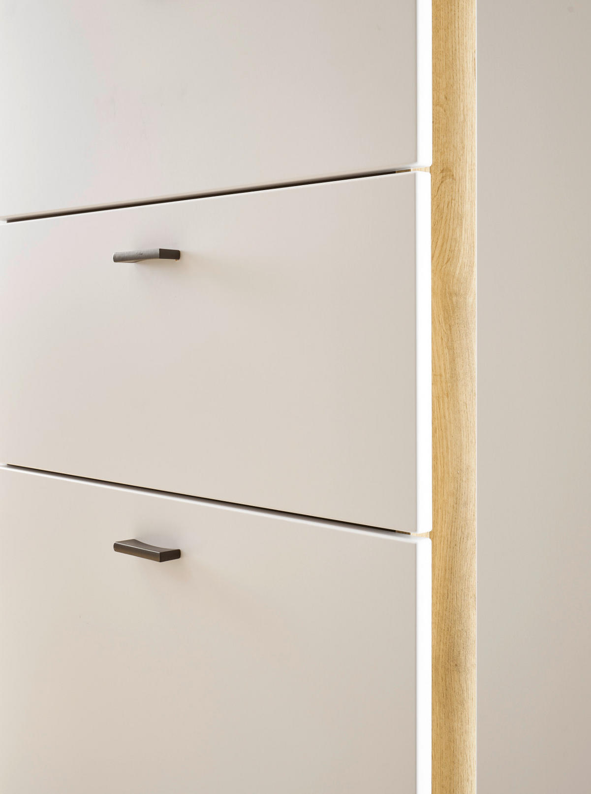 HIGHBOARD weiß matt, Eiche Wotan 100 x 125 cm, Kommode inklusive Frontbeleuchtung - Silberfarben/Eiche Wotan, Holzwerkstoff/Kunststoff (100/125/42cm) - Furn.Design