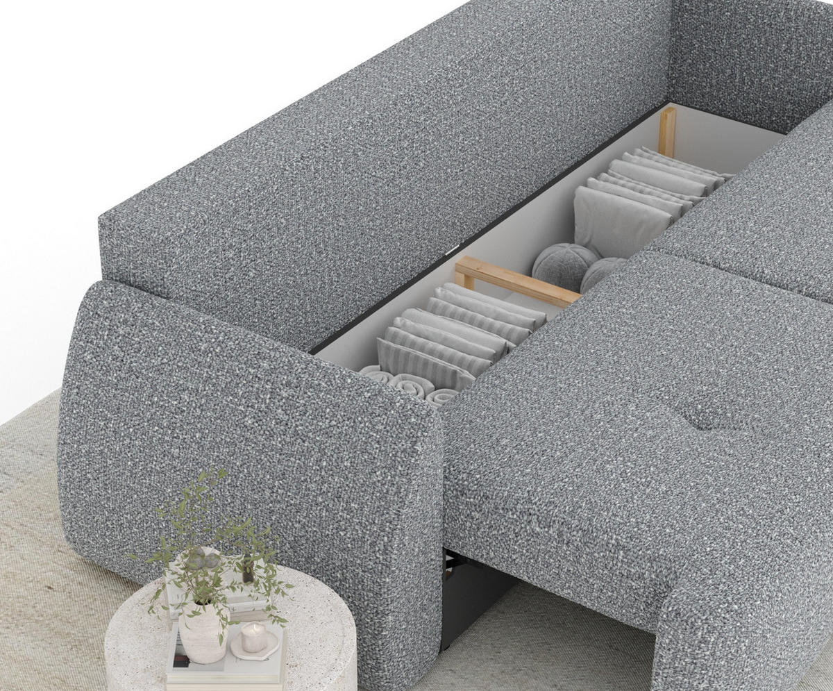 SCHLAFSOFA Loca Grau Plüschstoff - Schwarz/Grau, Holz/Holzwerkstoff (248/92/103cm) - Maison de Reve