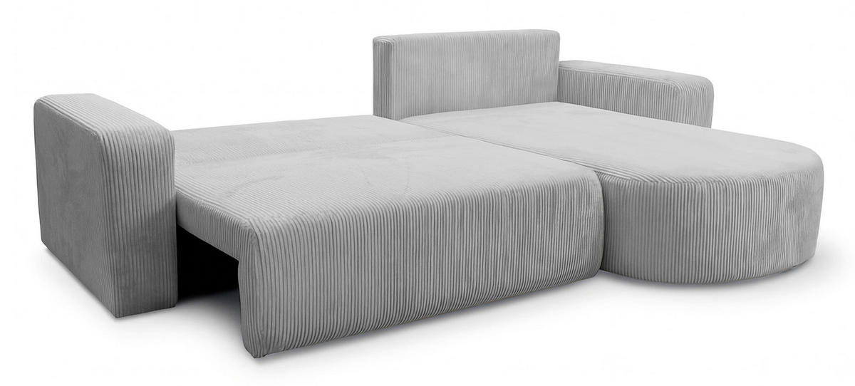 ECKSOFA mit Schlaffunktion Teeo L-Form universal mit Bettkasten Hellgrau Cord - Hellgrau/Schwarz, Kunststoff/Textil (275/170cm) - Homebook