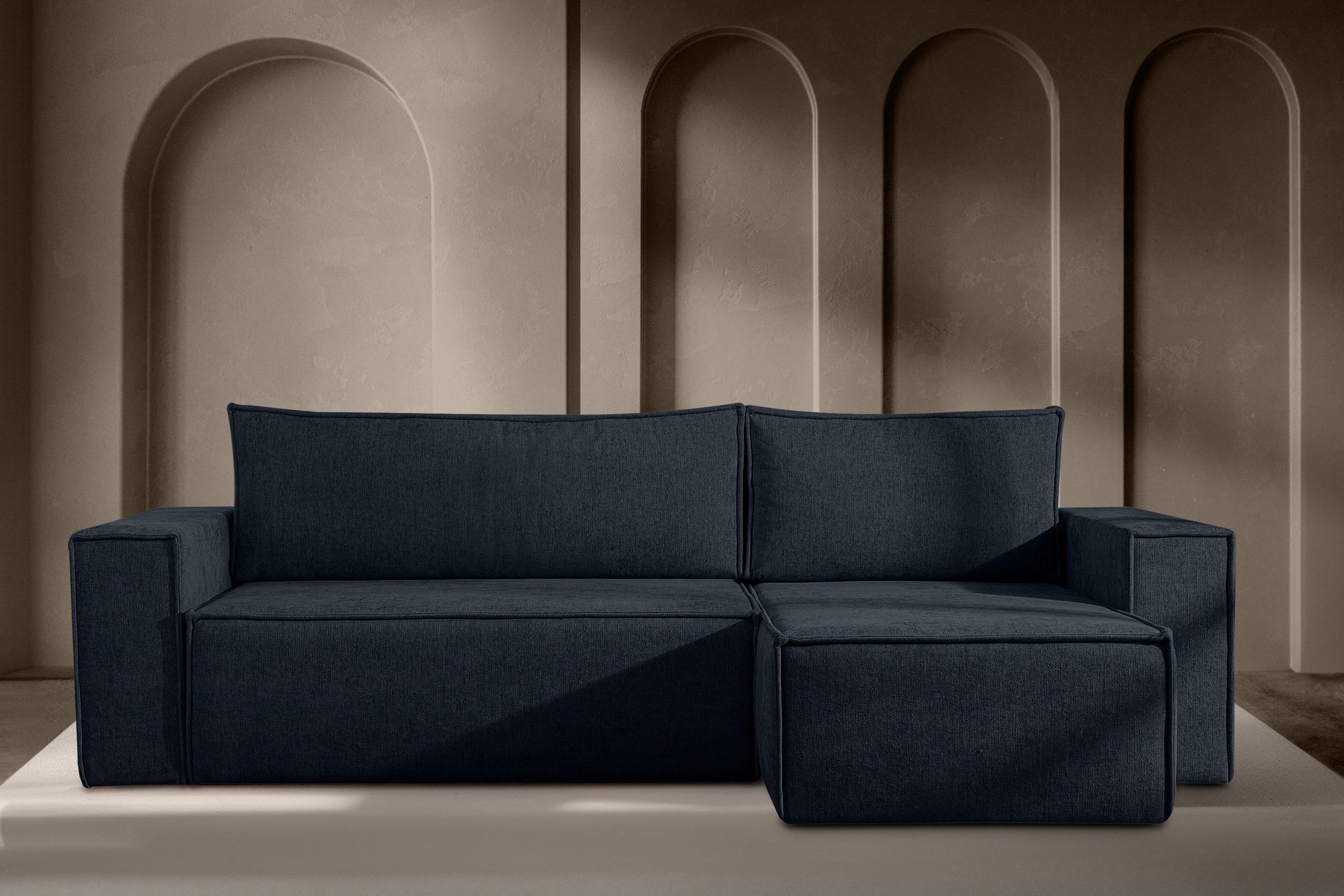 Thumbnail - Konsimo® Ecksofa-Links/Rechts, Dunkelblau, Textil, L-Form, seitenverkehrt montierbar,L-Form, 262x148 cm, FSC 100%, Herge...