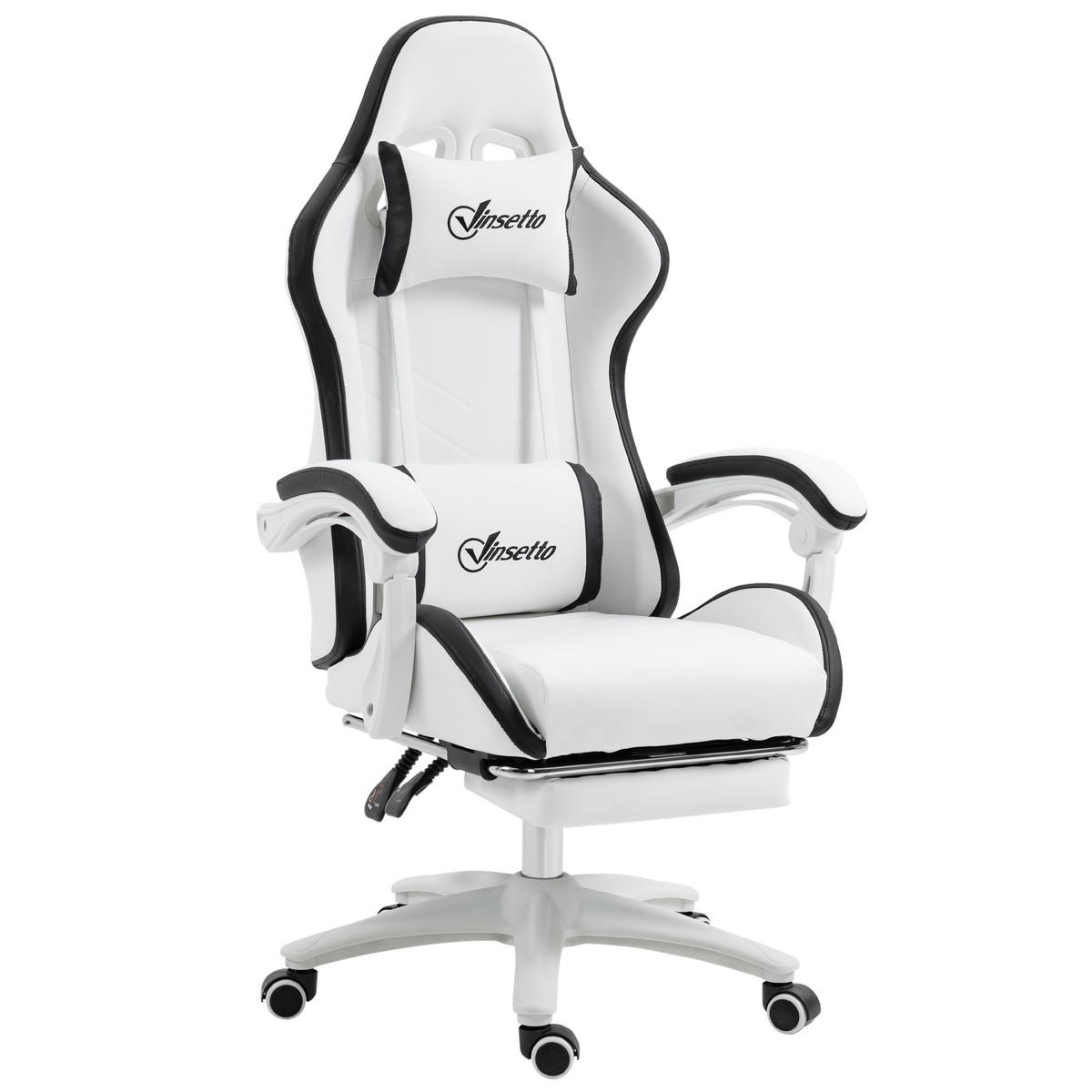 GAMINGSTUHL DE-11703 neigbar 135° mit Fußstütze Weiß/Schwarz - Schwarz, Metall (65/129/65cm) - ComfortXL