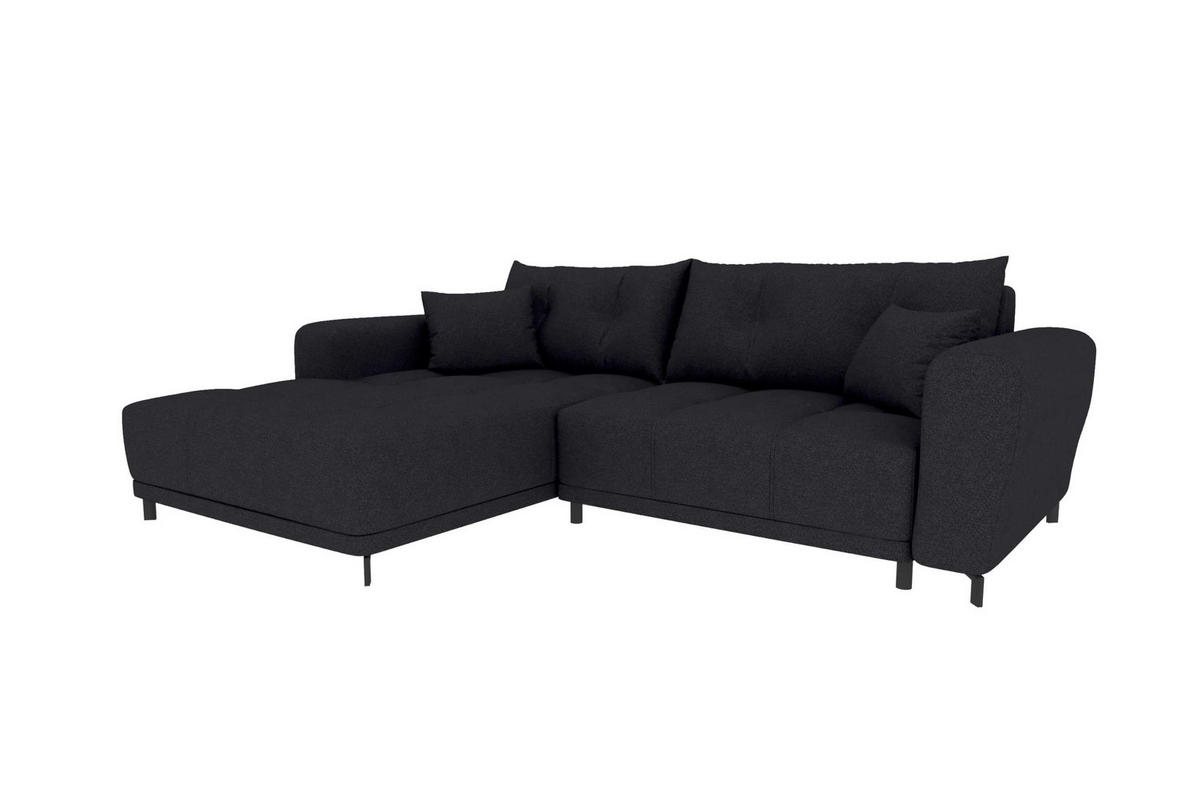 ECKSOFA Massimo Strukturstoff Schwarz inkl. Schlaffunktion Links - Schwarz, Textil/Metall (246/177cm) - 99rooms