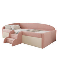 POLSTERBETT 90/190 cm aus Samt mit Stufen und Schutzbügel, Rosa/Weiß - Pink, Textil (90/190cm) - OKMYHOME