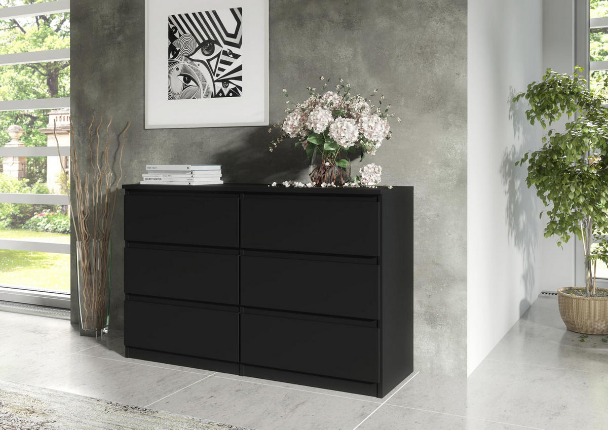 KOMMODE mit 6 Schubladen Schwarz 100x39x78 cm - Schwarz, Holzwerkstoff (100/78.5/39cm) - MebLocker
