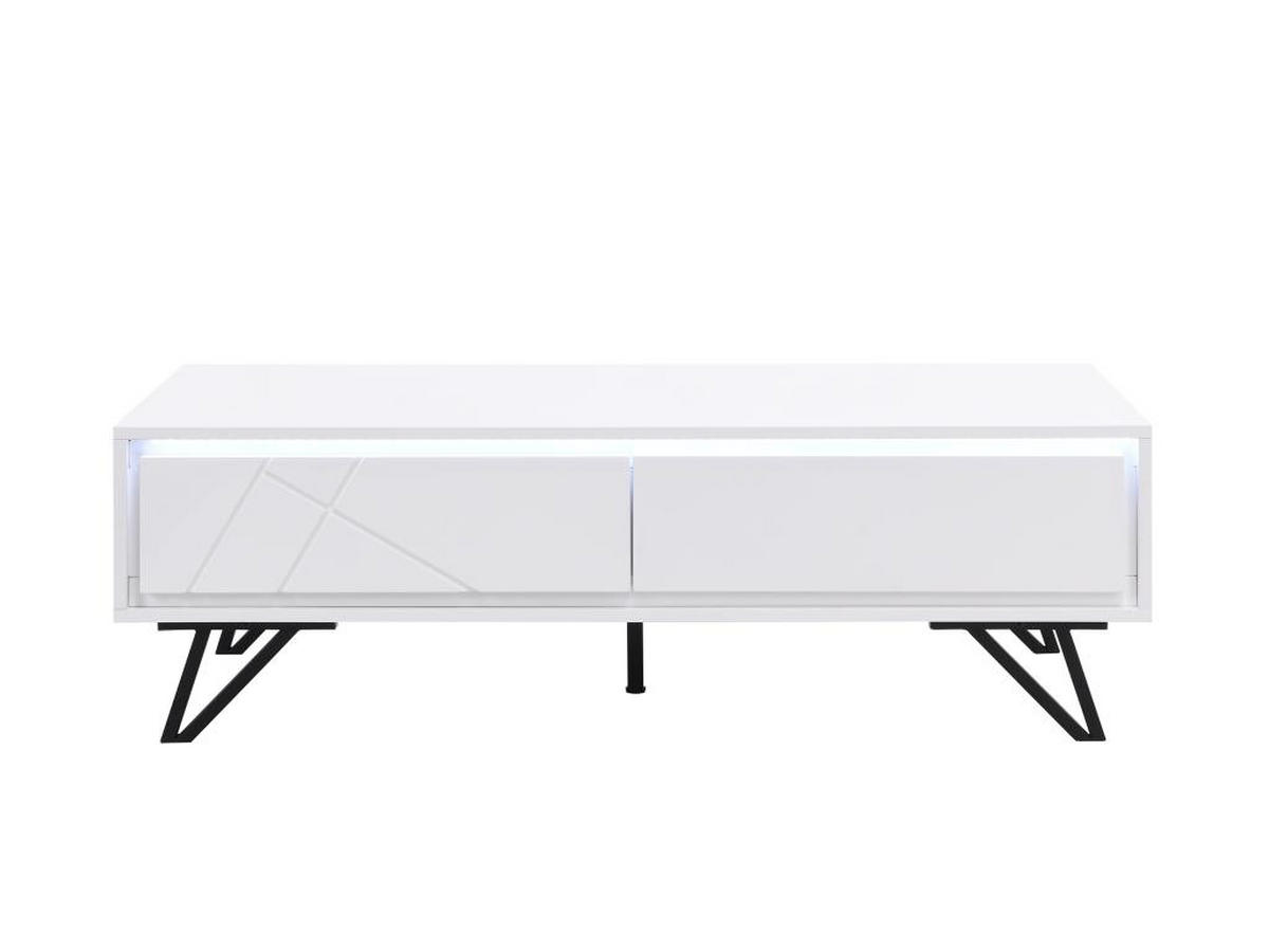 COUCHTISCH mit 2 Schubladen & LED-Beleuchtung aus MDF - Weiß lackiert - SALIANO - Weiß, Holz (120/60/38cm) - Vente-Unique