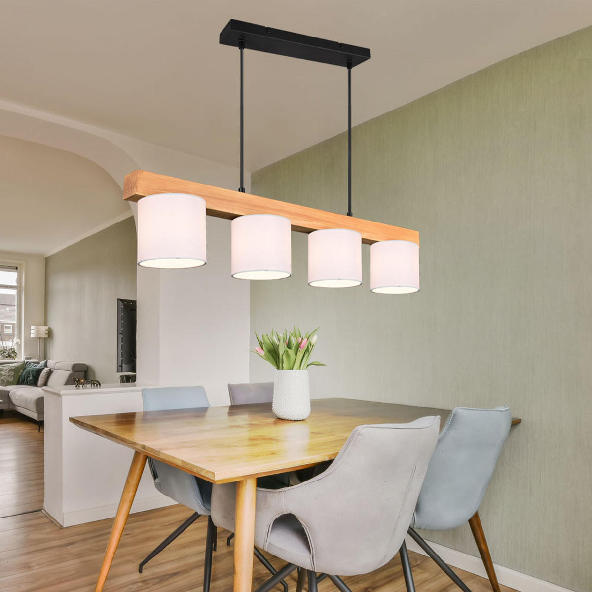 HÄNGELEUCHTE Cameron Holz Weiß - Weiß, Holz (75/12/150cm)