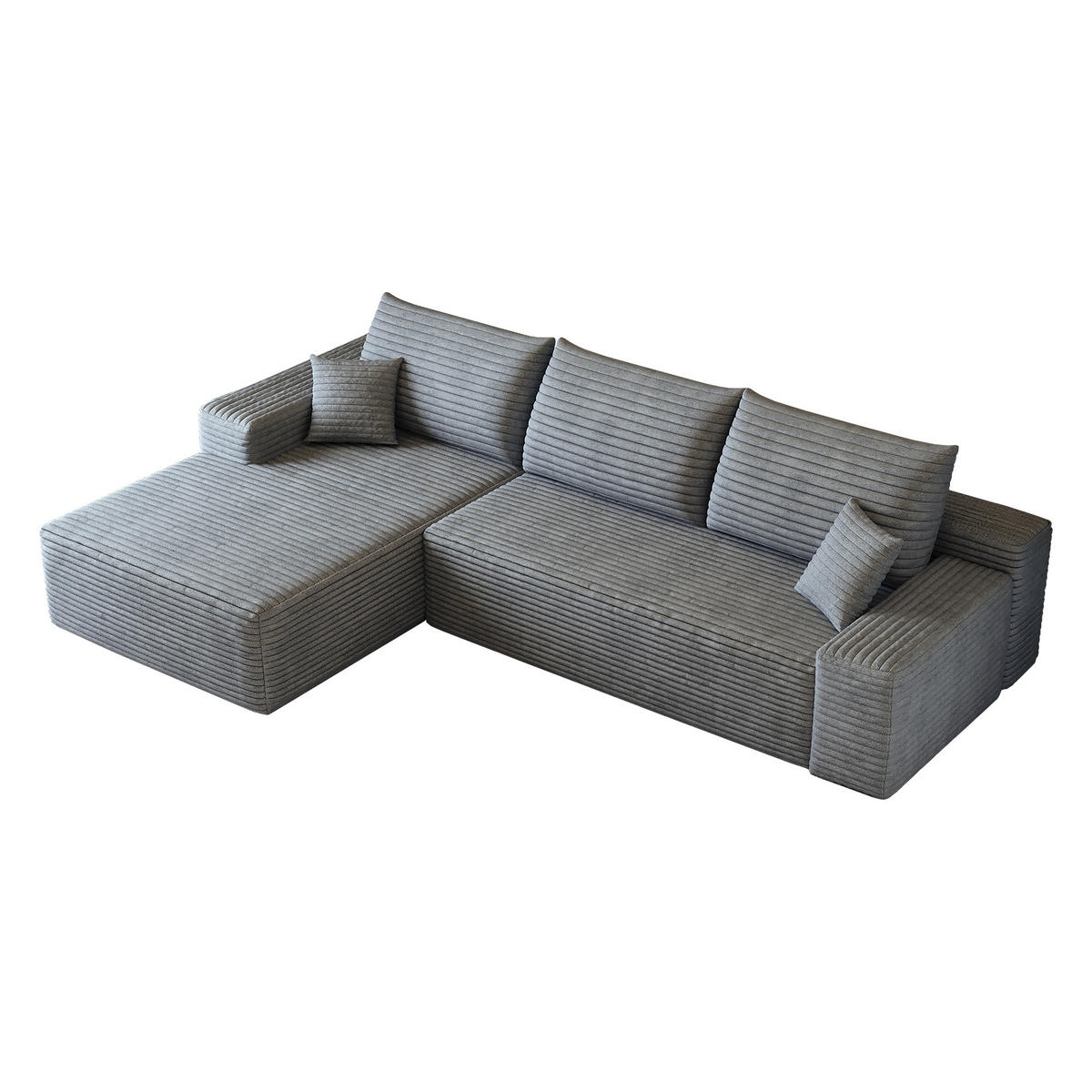 ECKSOFA 270/175/83 cm Grau Cord mit Chaiselongue, Linke Seite - Grau, Textil (270/175cm) - Oxeza