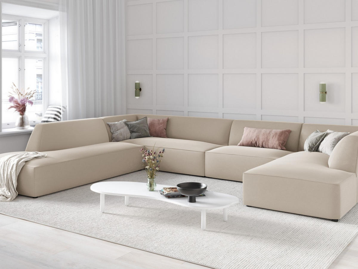 PANORAMASOFA links Ruby aus Samt beige 7 Sitzplätze - Beige, Textil (273/69/366cm) - Micadoni