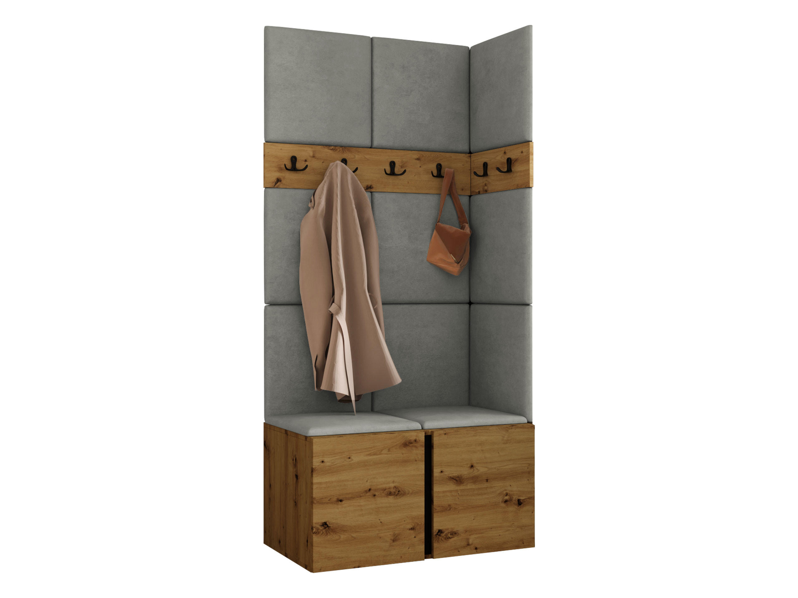 MOBILIER PENTRU HOL Orion I - stejar Artisan/gri, material plastic/compozit lemnos (84/186/46cm) - MIRJAN24