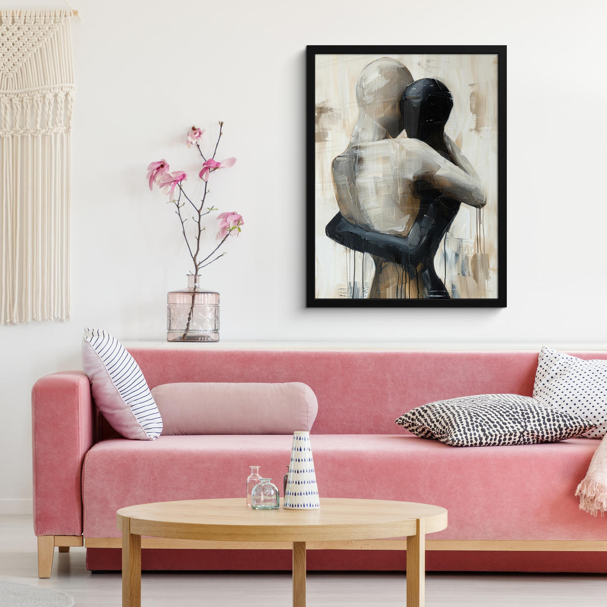 GERAHMTES BILD Abstrakt - Liebe - Schwarz und weiß - Modern 60x80 cm - Schwarz, Papier (60/80cm) - MuchoWow